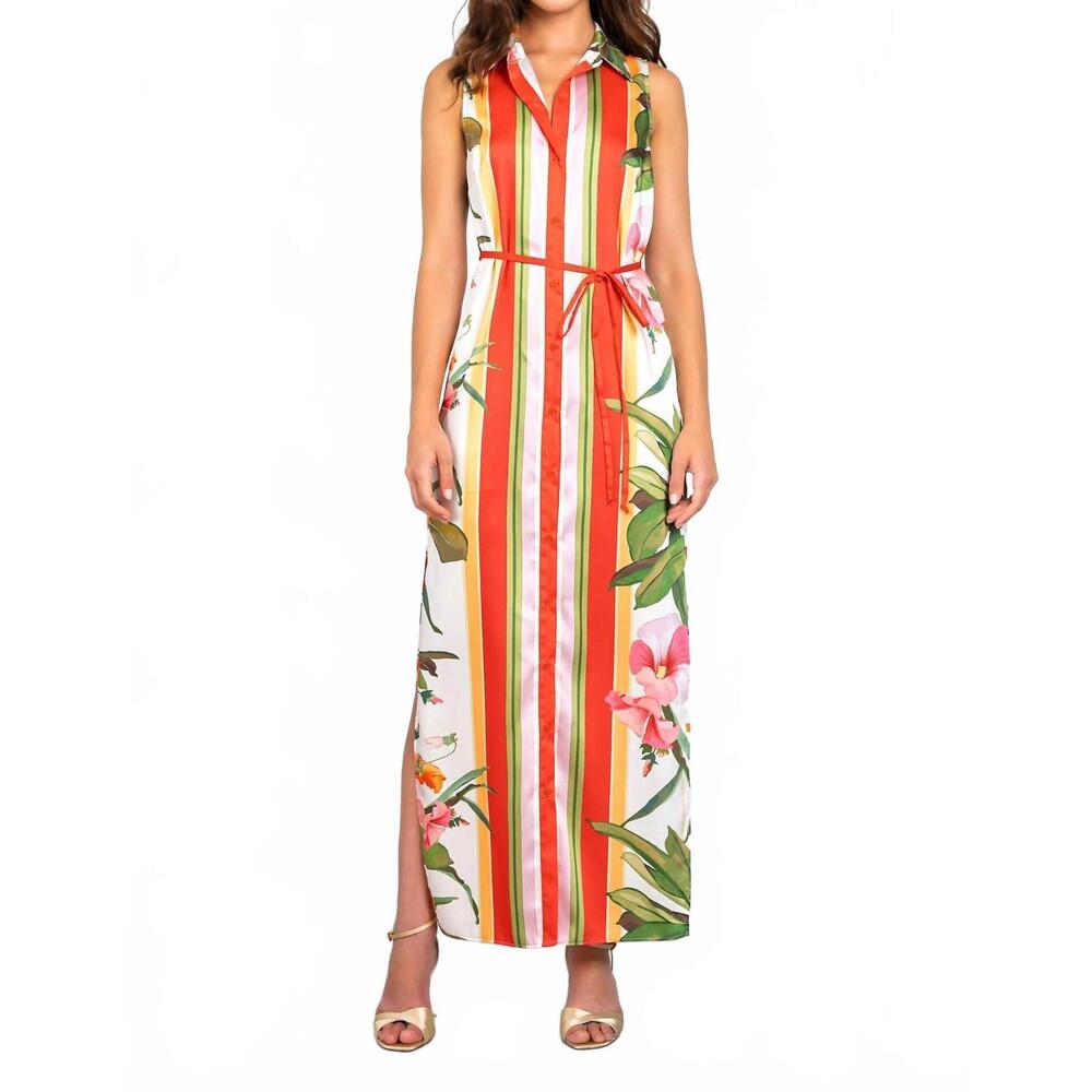 NEW LAVENDER BROWN jordan collared belted maxi dress in orange multi